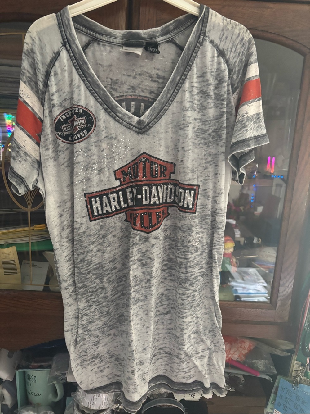 Harley-Davidson Gray Tee with Orange Logo Accents - Picture 2 of 5